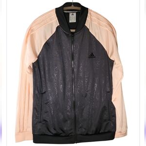 Adidas Originals Pink & Black Floral Embossed Zip Track Jacket Women Size Large